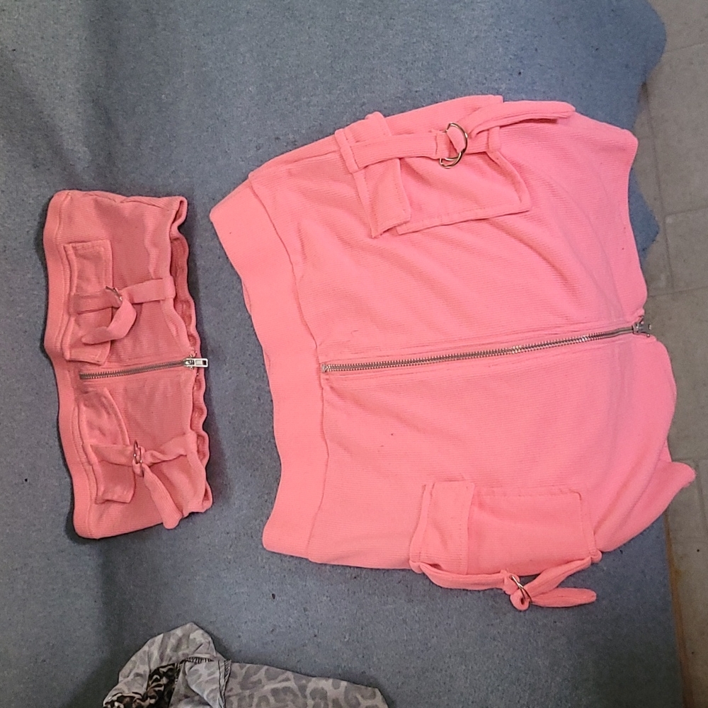 Pink crop top with skirt